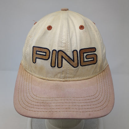 PING Baseball Cap Beige One Size Adjustable Embroidered Vented Holes 6 Panel