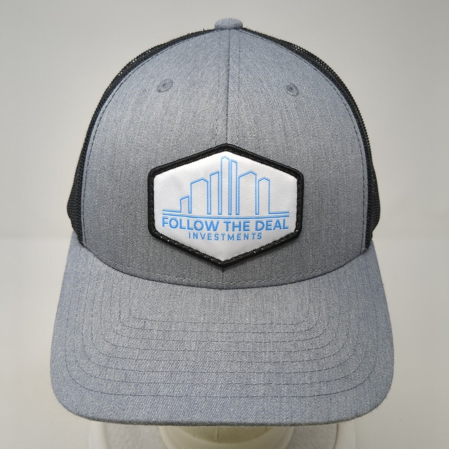 Follow The Deal Investments Snapback Trucker Hat Gray One Size Mesh Back