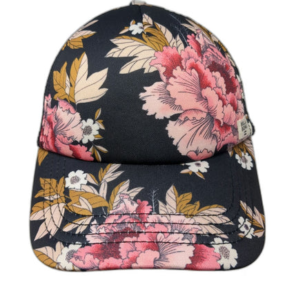 Billabong Trucker Hat Black Pink White Floral Mesh One Size Snapback Surf Hat