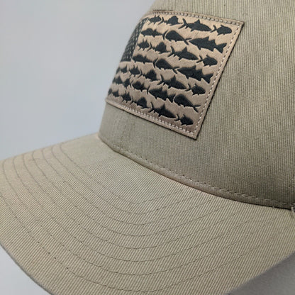 Columbia PFG Fish Flag Patch Fitted Trucker Hat Tan OSFA Flexfit