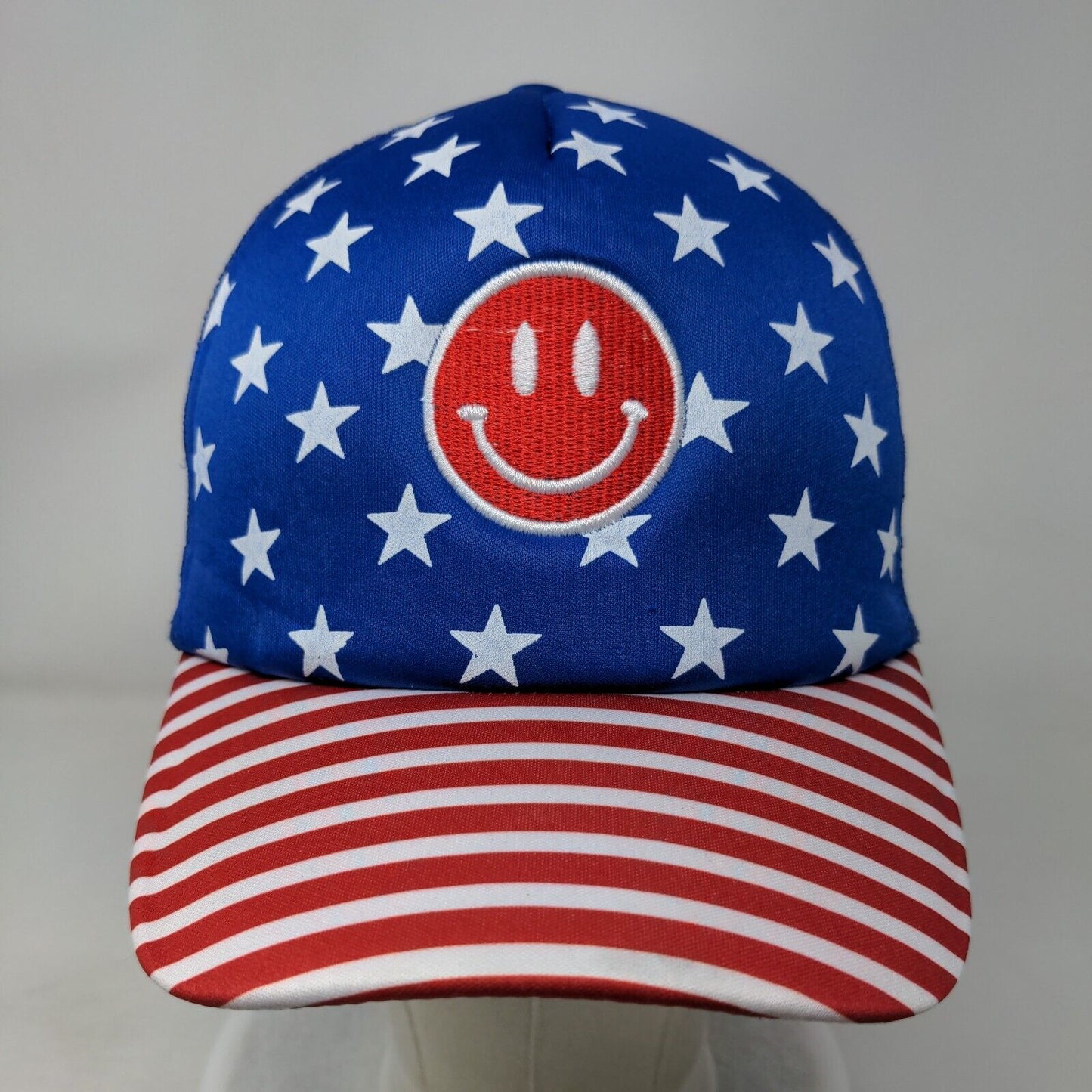 Smiley Face Snapback Trucker Hat Multicolor One Size Mesh Back Patriotic 5 Panel