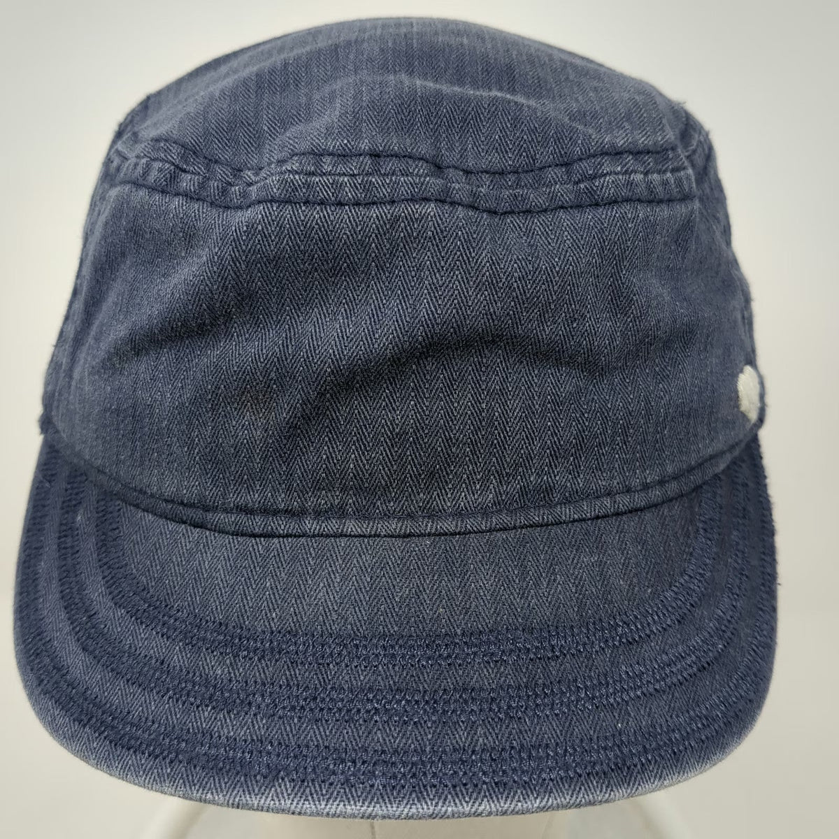 Old Navy Army Cap Blue One Size Heart Embroidery Herringbone Striped Lining Hat