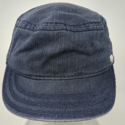 Old Navy Army Cap Blue One Size Heart Embroidery Herringbone Striped Lining Hat