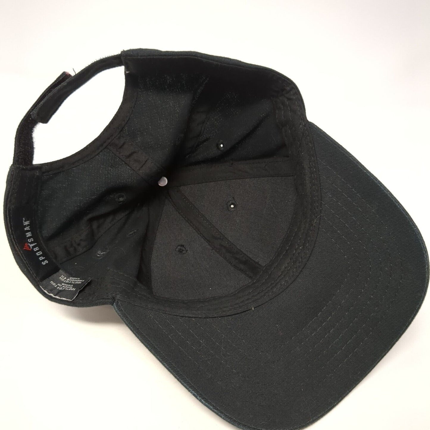 Sportsman Strapback Hat Black One Size Adjustable Vented Holes 6 Panel Blank