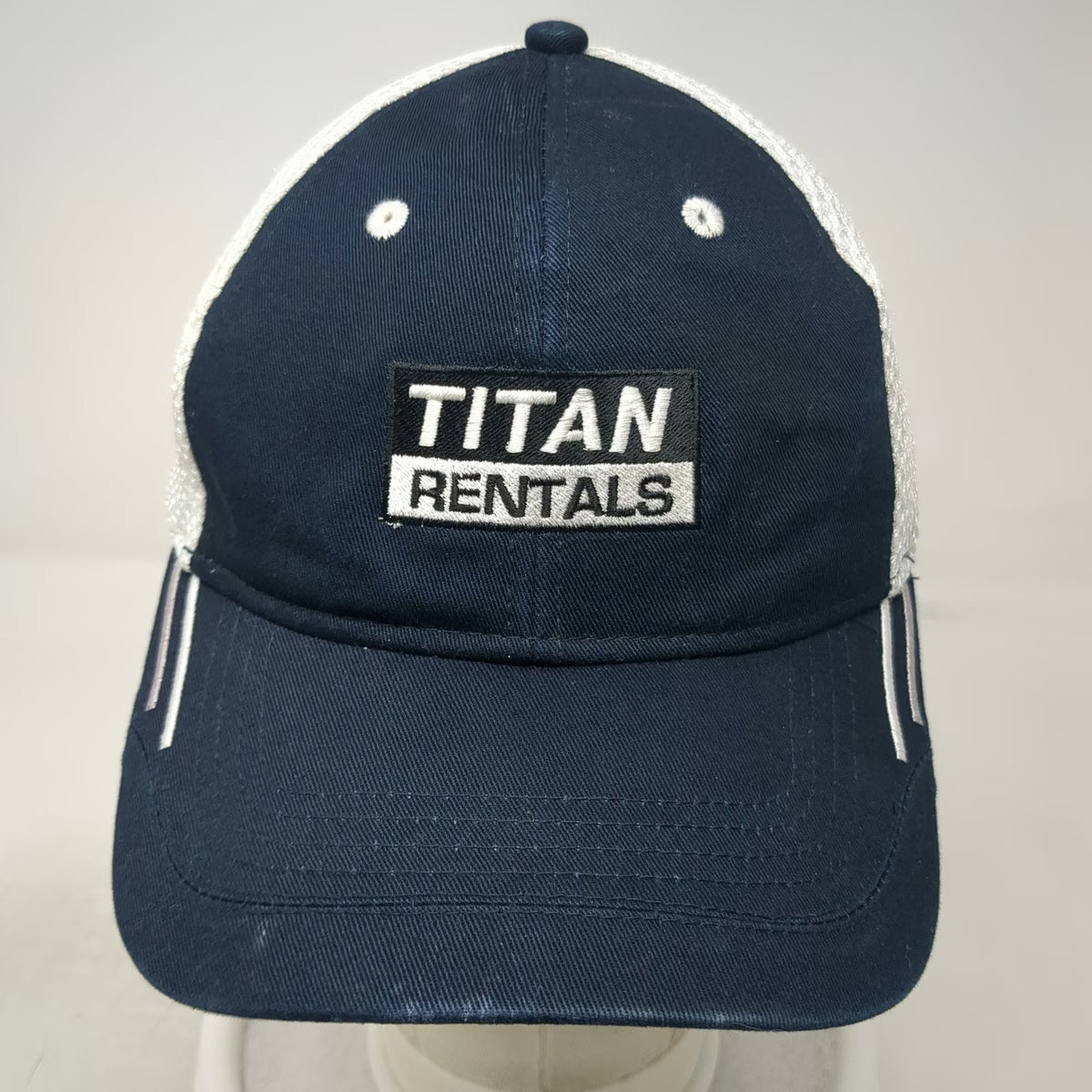 Cap America Titan Rentals Baseball Hat Blue One Size Mesh Back Strapback Stripes