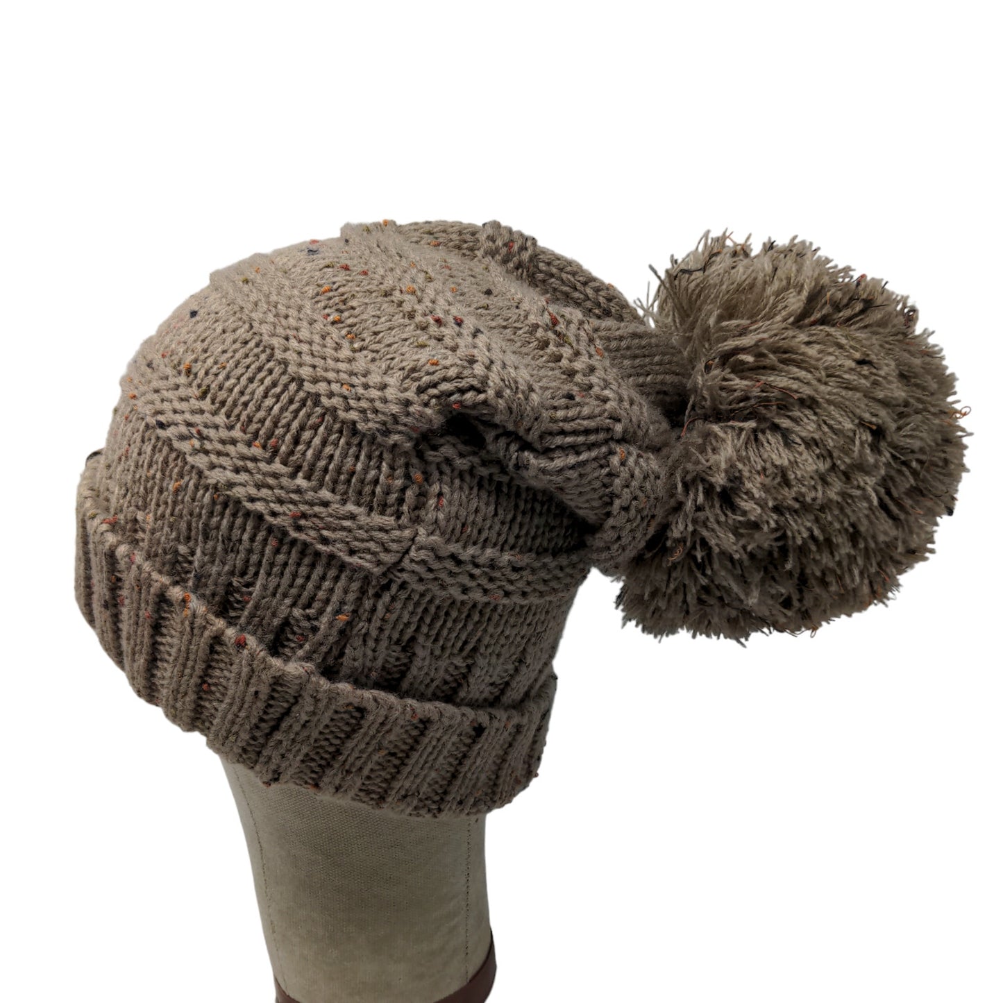 C.C. Exclusives Women's Knit Beanie Hat Cap Brown 100% Acrylic Big Pom Pom