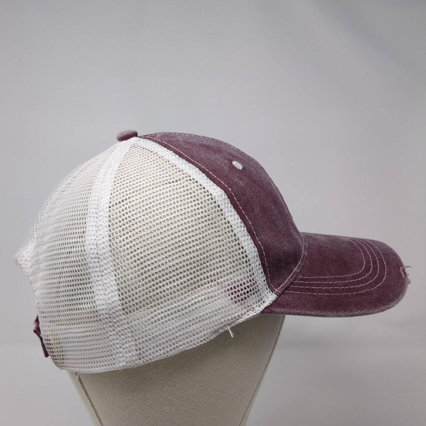 Unbranded Strapback Trucker Hat Red OS Adjustable Mesh Back Distressed Blank