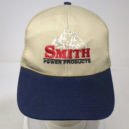 Otto Trucker Hat Beige Blue Smith Power Products Mountain Logo One Size Snapback