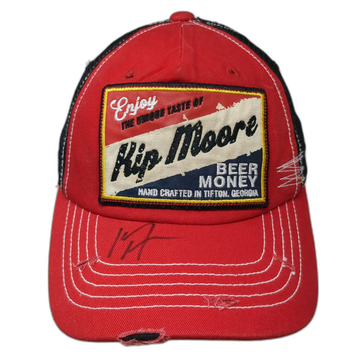 Kip Moore Trucker Hat Red Black One Size Beer Money Autographed Signature Mesh