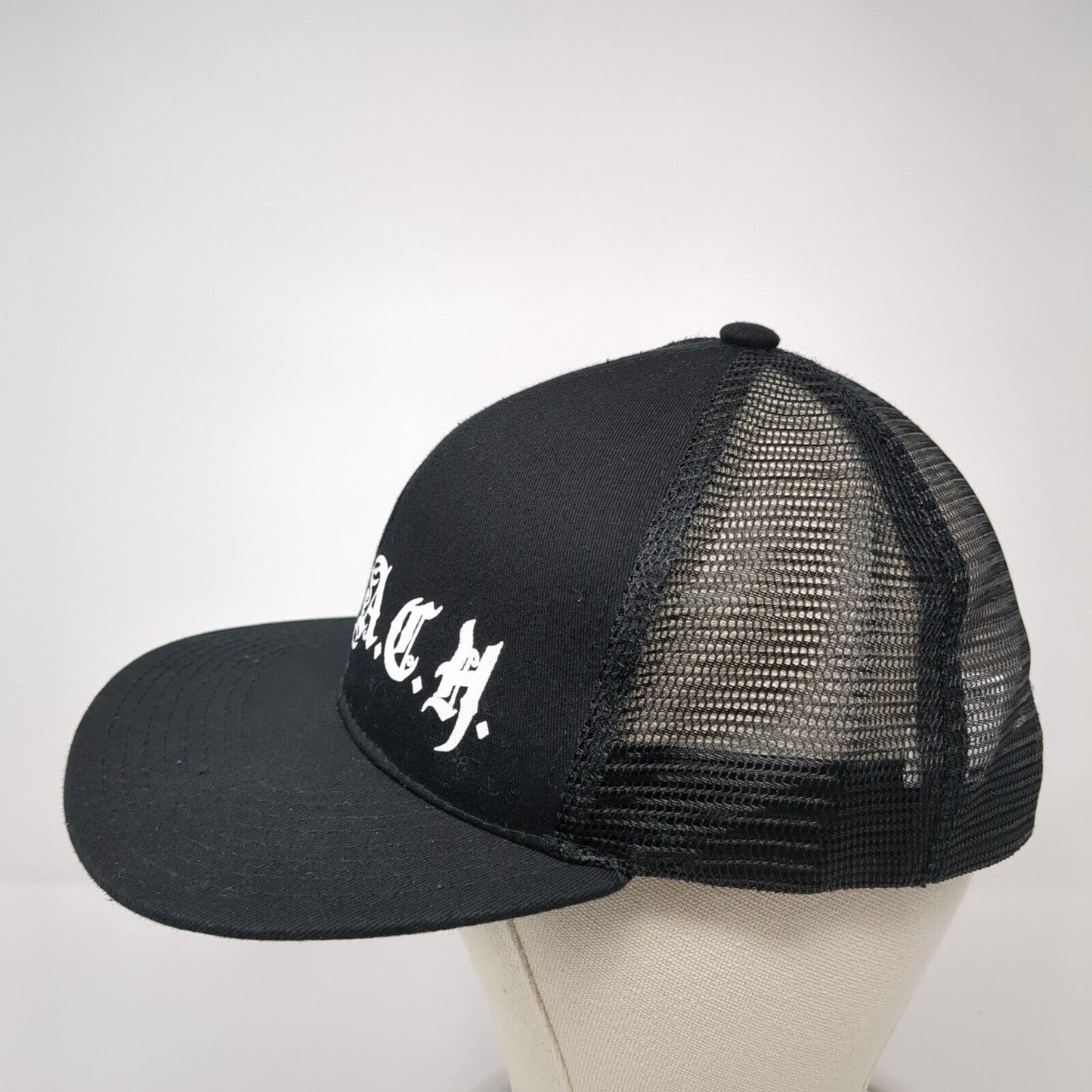 Preach Snapback Mesh Back Trucker Hat Black One Size Adjustable 6 Panel