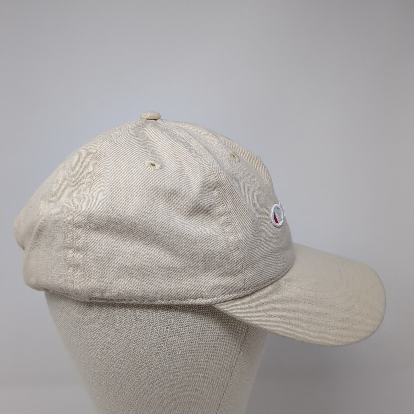 Champion Slideback Hat Tan One Size Adjustable Embroidered Vented Holes 6 Panel