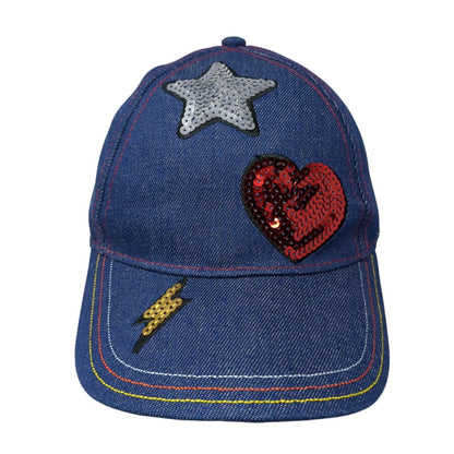 Star Heart Lightning Sequin Strapback Hat Blue One Size Denim Adjustable
