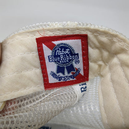 Pabst Blue Ribbon Beer Logo Patch Trucker Hat OSFM Snapback White Mesh Back PBR