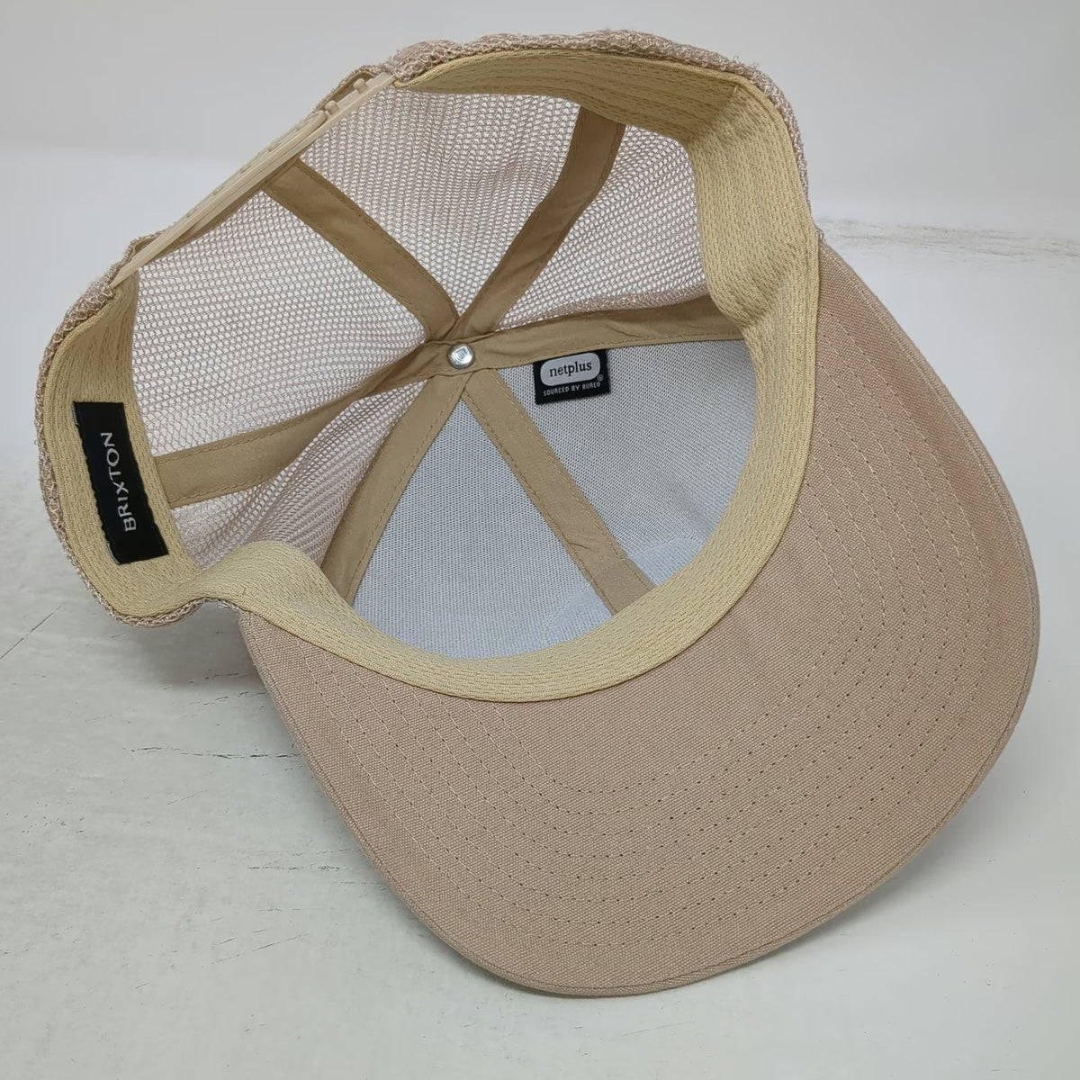 Brixton Trucker Hat Beige One Size Mesh Back Snapback Patch Logo Adjustable