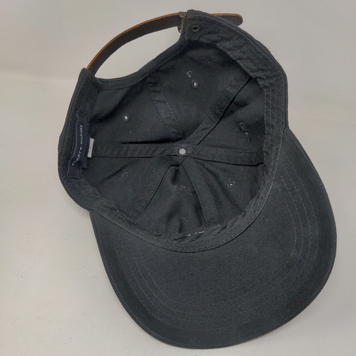 Tommy Hilfiger Slideback Hat Black One Size Adjustable Leather Strap