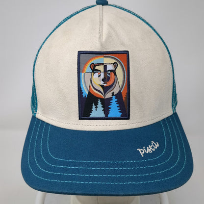 Pistil Trucker Hat Blue Beige One Size Geometric Bear Patch Mesh Snapback Art