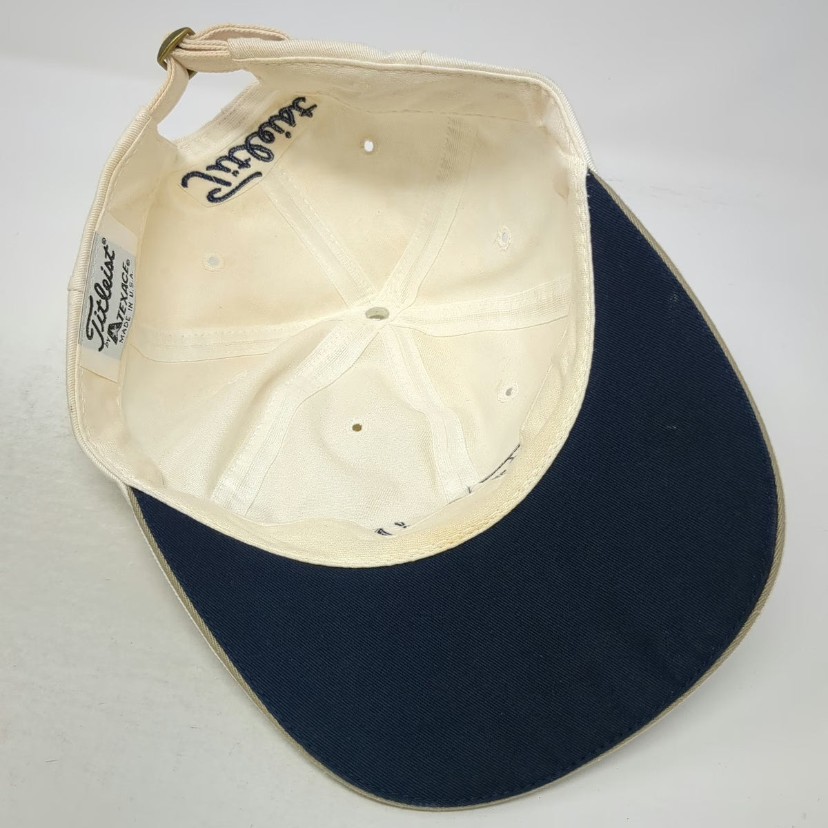 Titleist Baseball Cap White One Size Script Logo Navy Underbrim Hat Made in USA