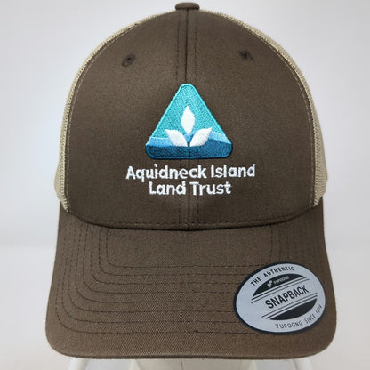 Yupoong Trucker Hat Brown OSFM Mesh Snapback Aquidneck Island Land Trust Logo