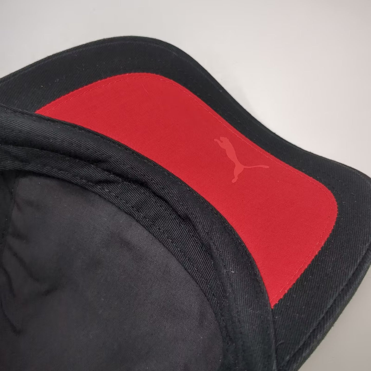 Puma Ferrari Black Gray Baseball Cap Hat OS Adjustable Shield Logo Red Brim