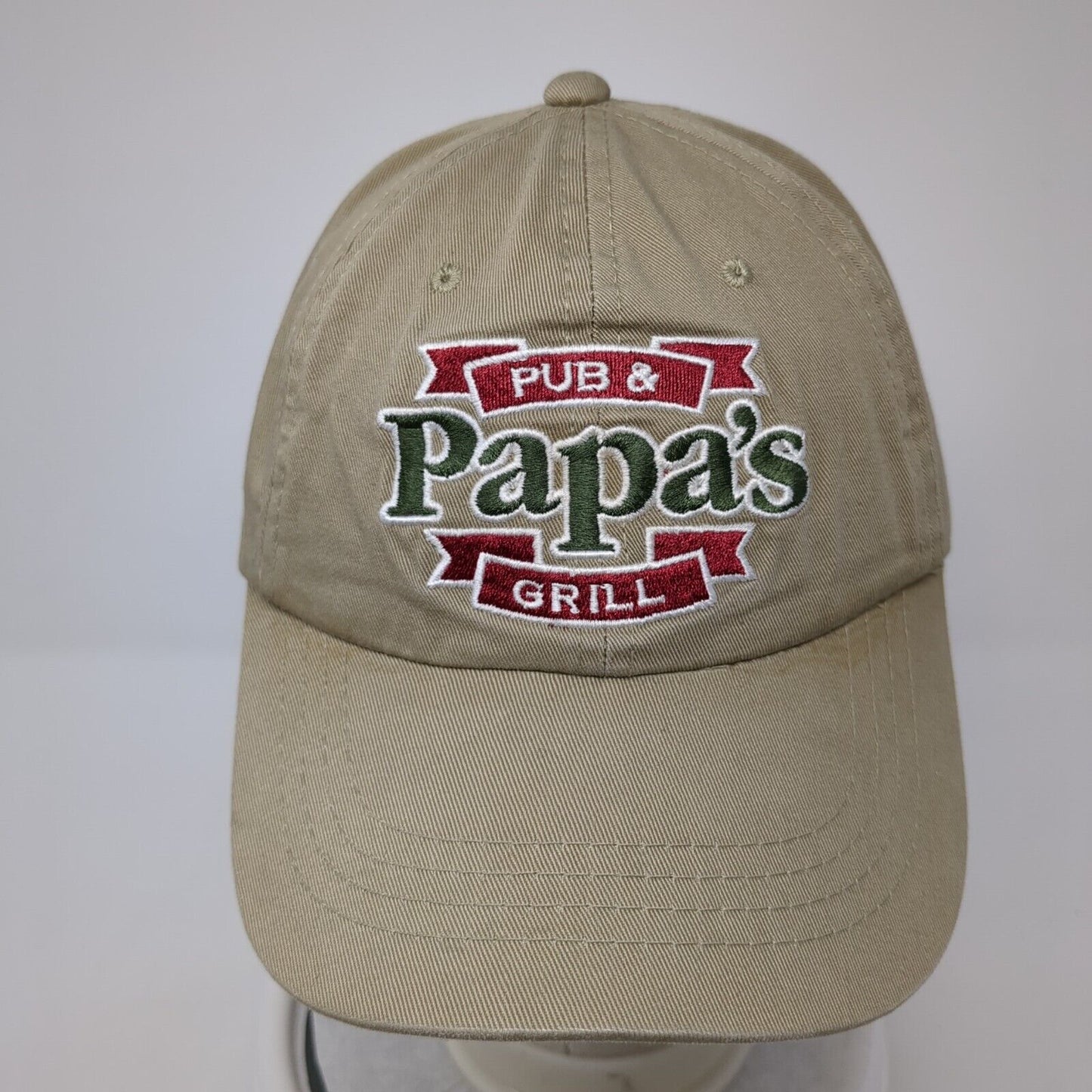 Papa's Pub & Grill Strapback Hat Tan One Size Adjustable Embroidered