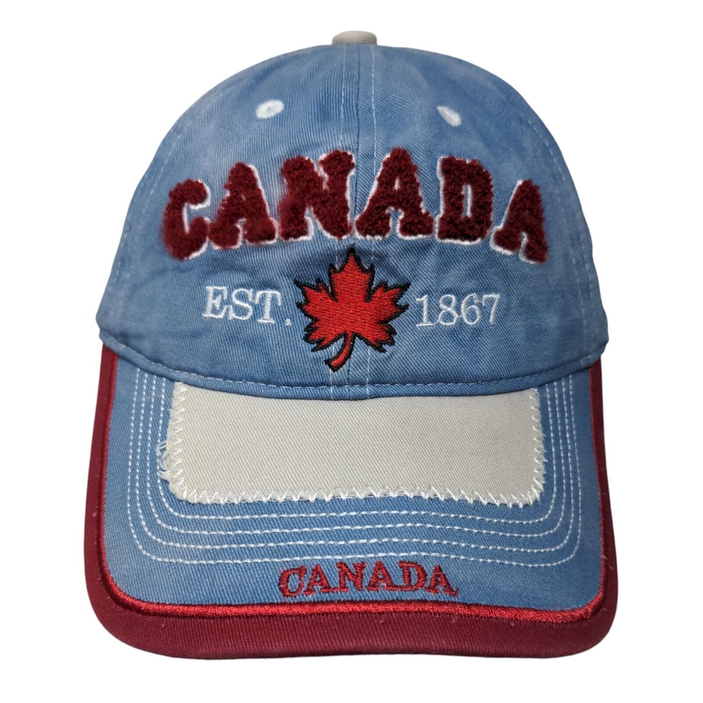 Canada Maple Leaf Strapback Hat Blue One Size Embroidered Adjustable