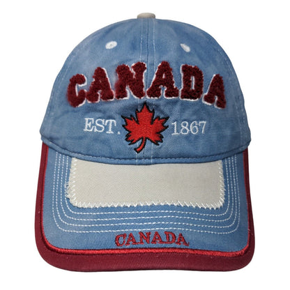 Canada Maple Leaf Strapback Hat Blue One Size Embroidered Adjustable