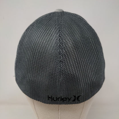 Hurley Fitted Trucker Hat Gray L/XL Embroidered Breathable Mesh Back Yupoong