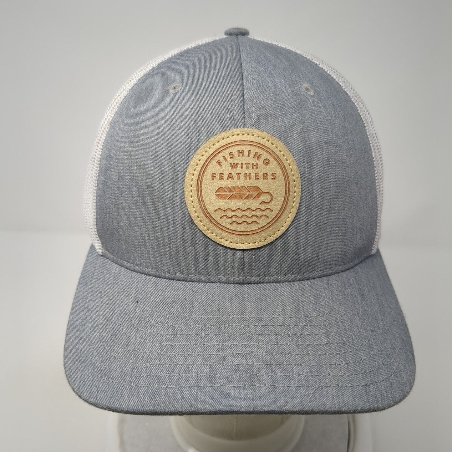 Fishing With Feathers Snapback Trucker Hat Gray One Size Mesh Back