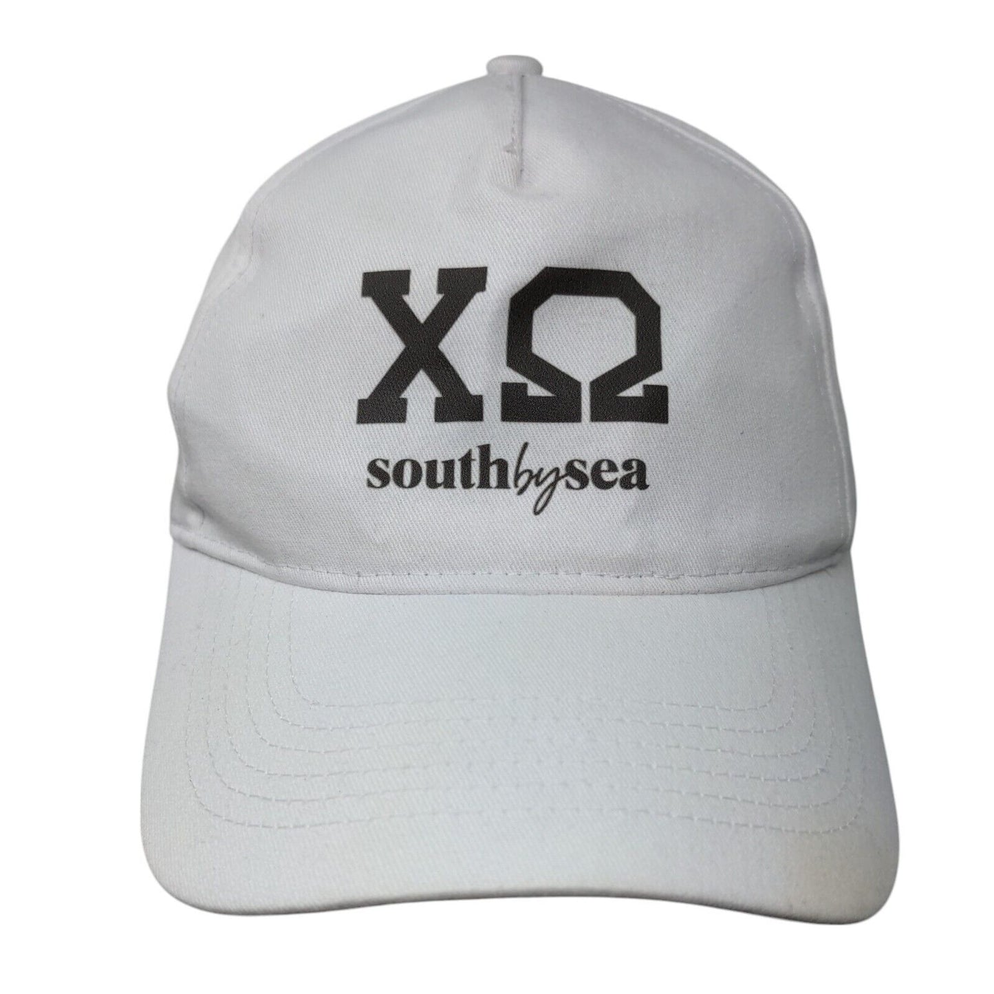 XΩ Chi Omega South by Sea Slideback Hat White OS Vented Holes 6 Panel BIG X