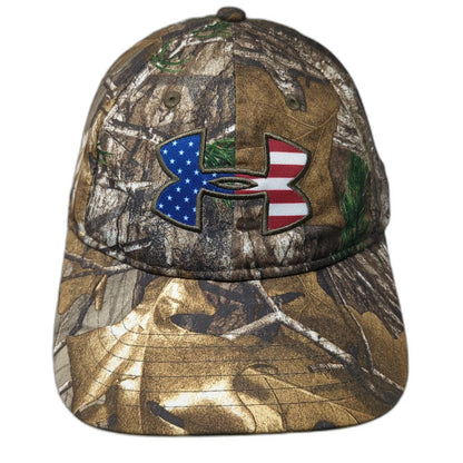 Under Armour Snapback Hat Brown One Size Camo American Flag UA Logo OSFA Cap