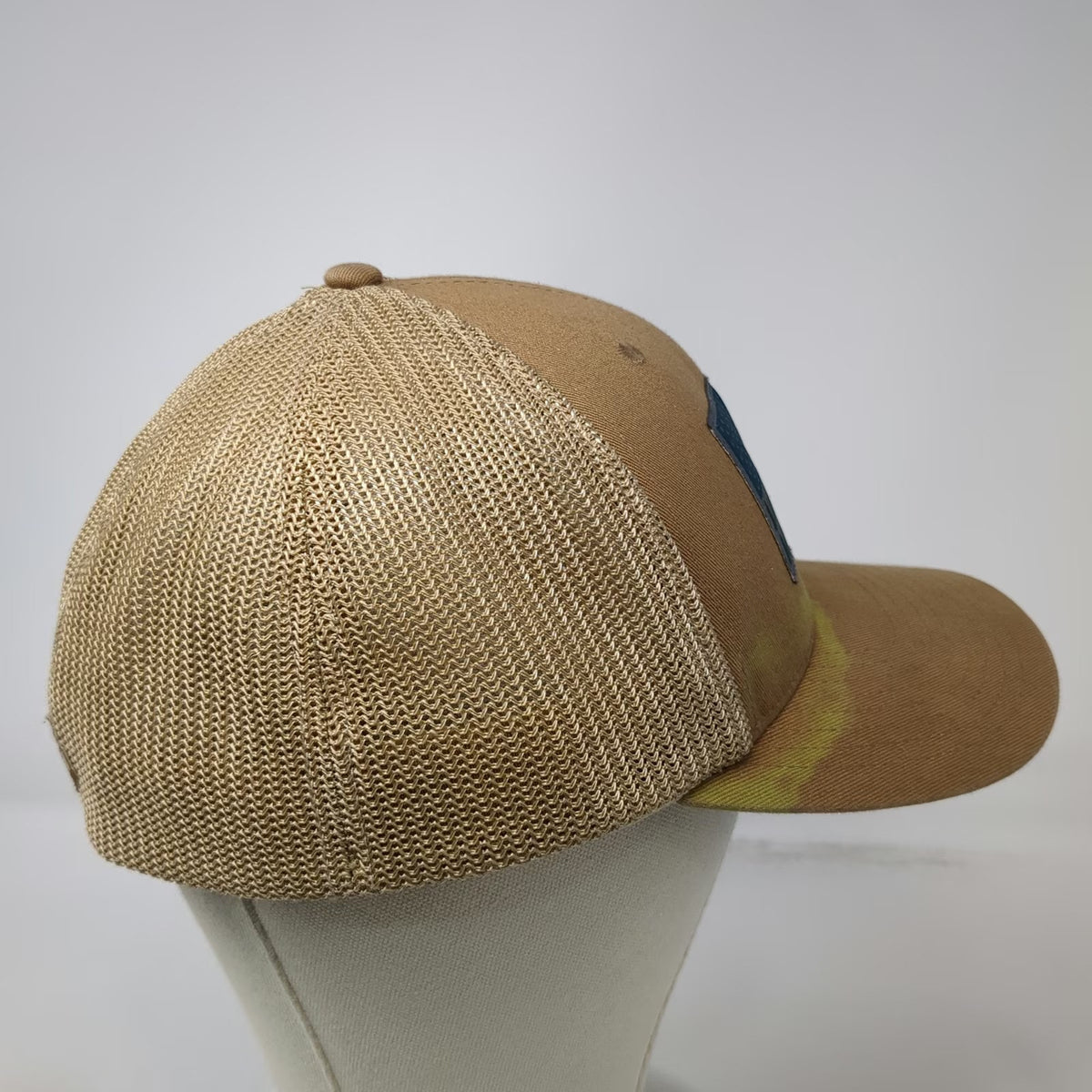 Columbia Baseball Cap Brown XL Mesh Back Pine Tree Flag Patch Stretch Hat