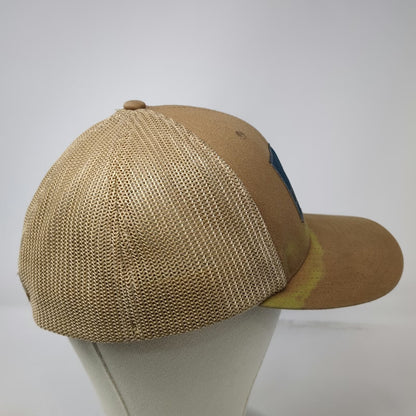 Columbia Baseball Cap Brown XL Mesh Back Pine Tree Flag Patch Stretch Hat