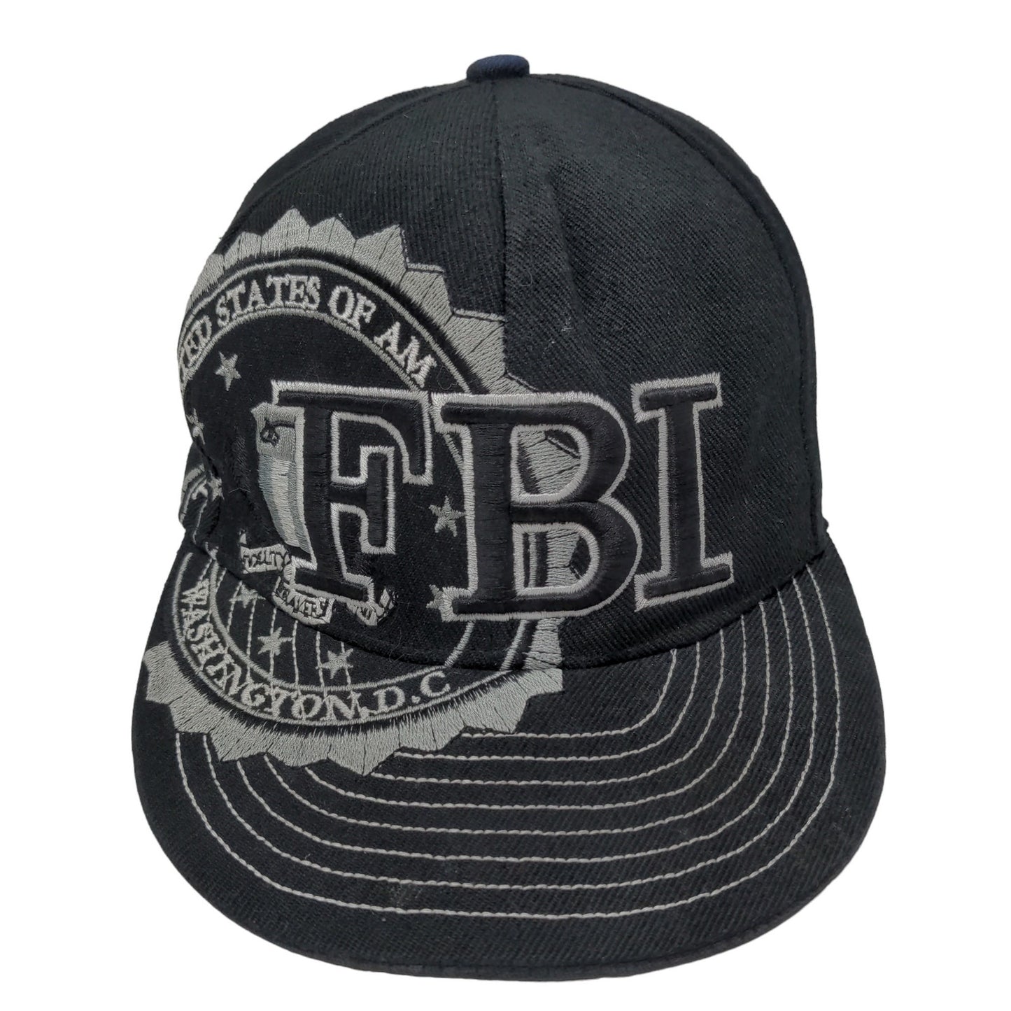 City Hunter Men's Fitted Hat Black Size M Embroidered FBI Logo 100% Polyester