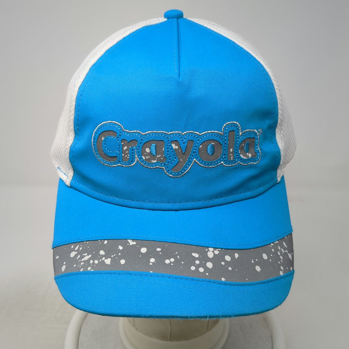 Crayola 5 Panel Hat Blue White Gray One Size Mesh Back Paint Splatter Brim