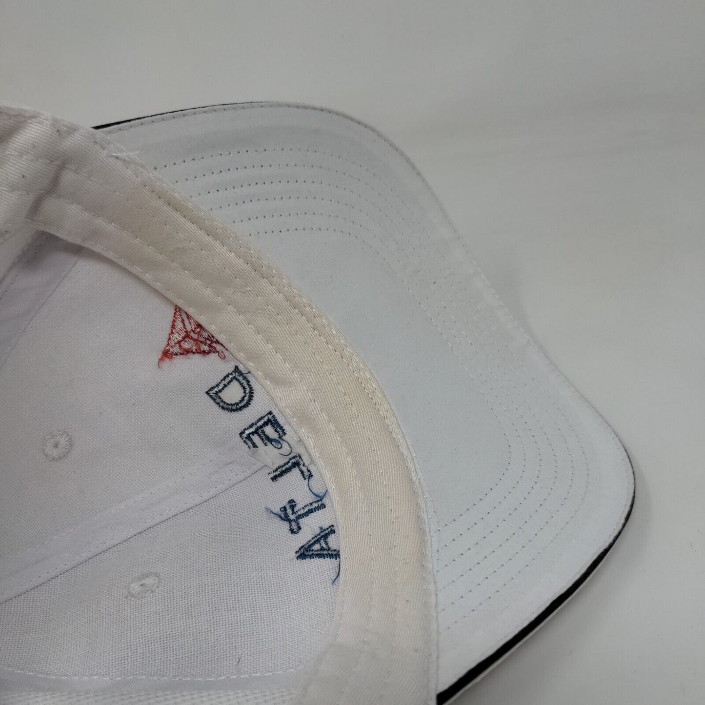 Delta Strapback Hat White One Size Adjustable Embroidered Vented Holes Adams