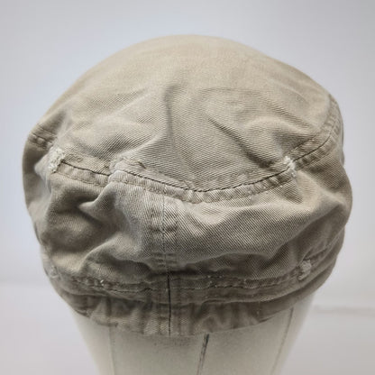 Army Cap Beige One Size Distressed Cadet Style Flat Top Frayed Edge Cotton Hat