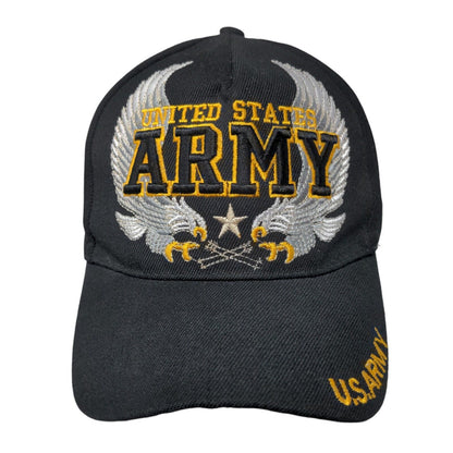 United States Army Strapback Hat Black One Size Embroidered Vent Holes