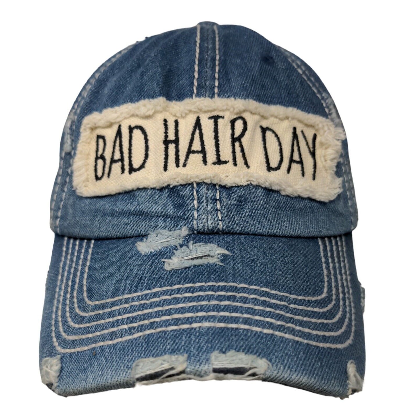 Bad Hair Day Strapback Hat Blue One Size Distressed Adjustable Vintage