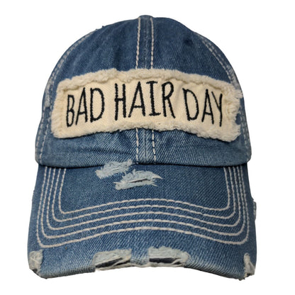 Bad Hair Day Strapback Hat Blue One Size Distressed Adjustable Vintage