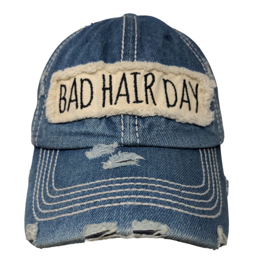 Bad Hair Day Strapback Hat Blue One Size Distressed Adjustable Vintage