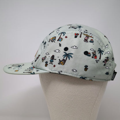 Vans 5 Panel Green Hat One Size Beach Print Palm Tree Strapback Logo Patch