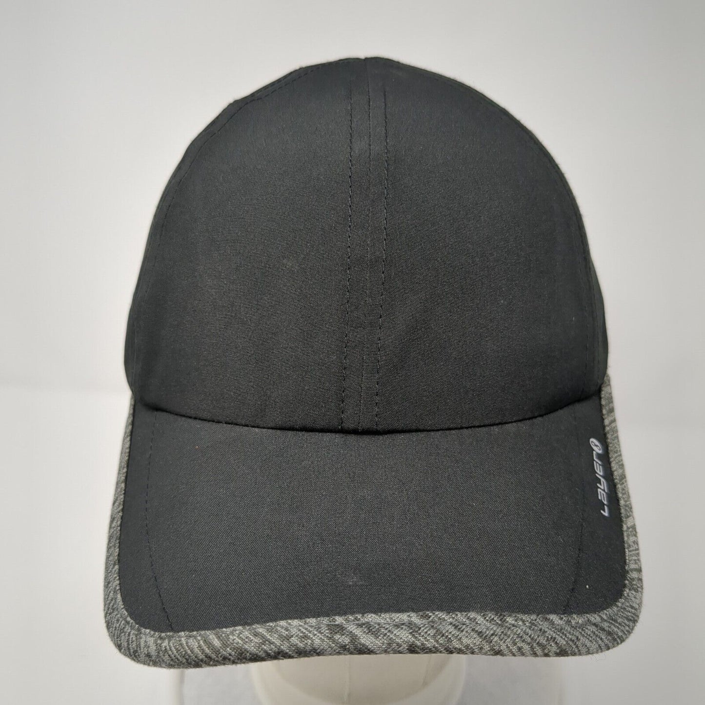 Layer 8 Strapback Hat Black One Size Adjustable Gray Trim Outdoor