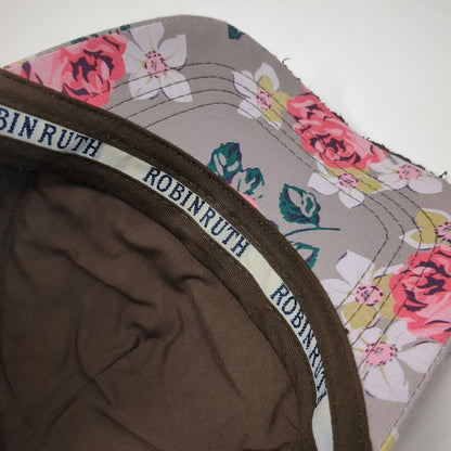 Robin Ruth 5 Panel Hat Gray Pink Floral Alaska Quilted Distressed One Size