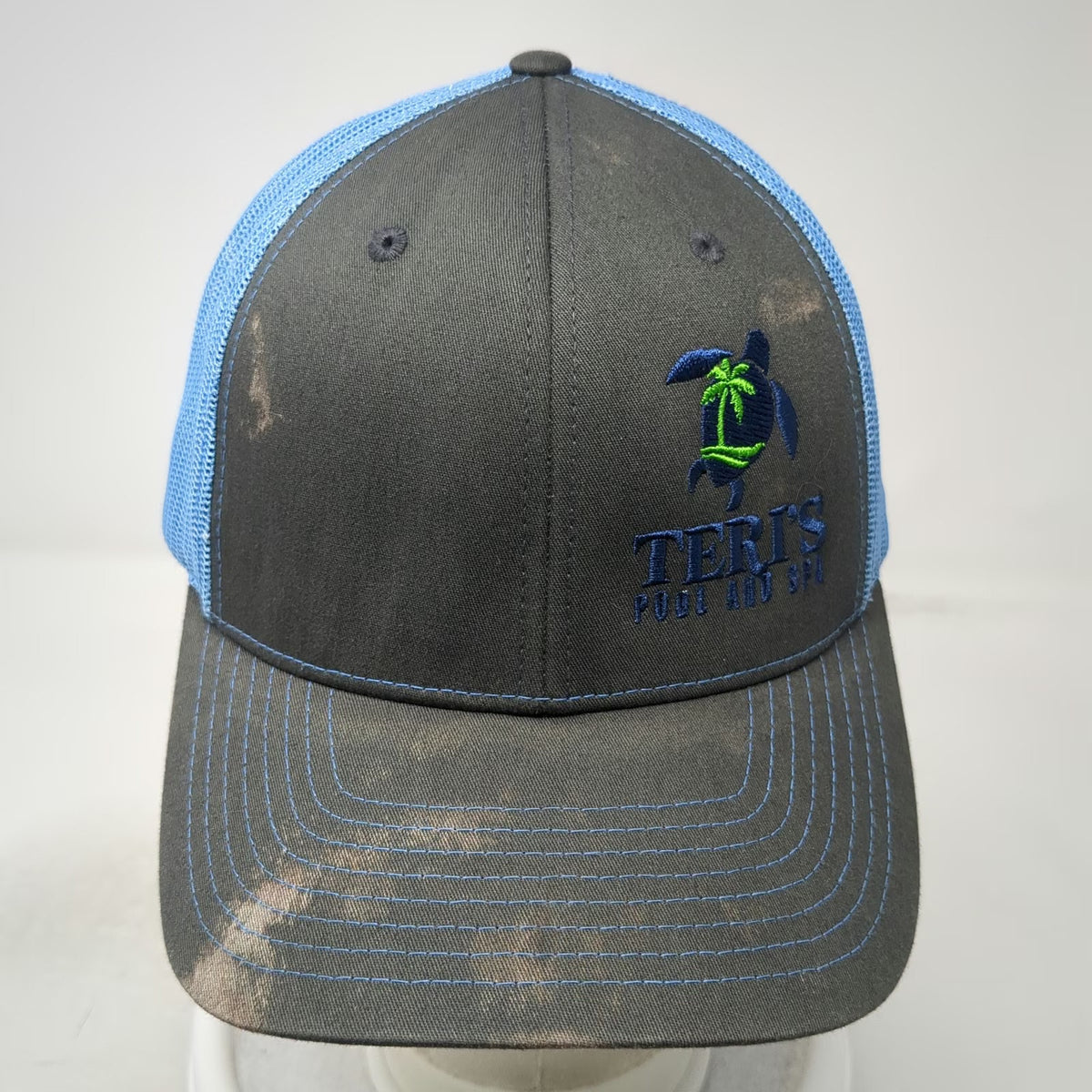 Richardson Trucker Hat Gray Blue One Size Mesh Back Snapback Pool And Spa Hat