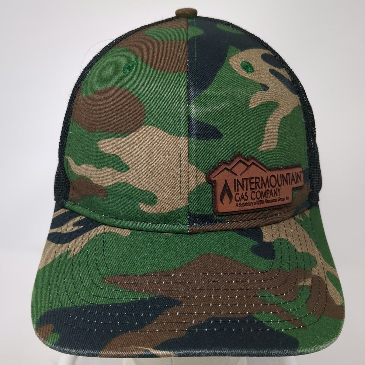 Port Authority Trucker Hat Green Black One Size Camo Leather Patch Gas Company