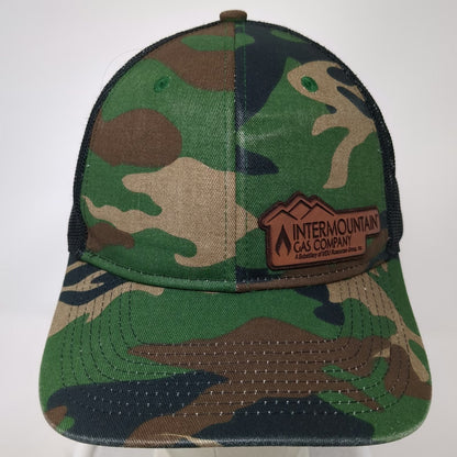 Port Authority Trucker Hat Green Black One Size Camo Leather Patch Gas Company