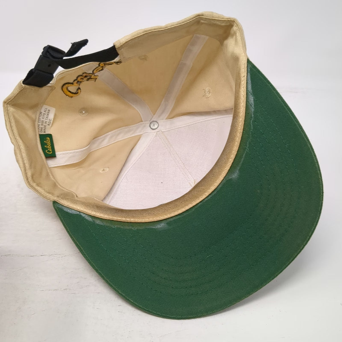 Cabela's 5 Panel Hat Beige Green Outdoor Gear Patch Strapback Cotton Vintage