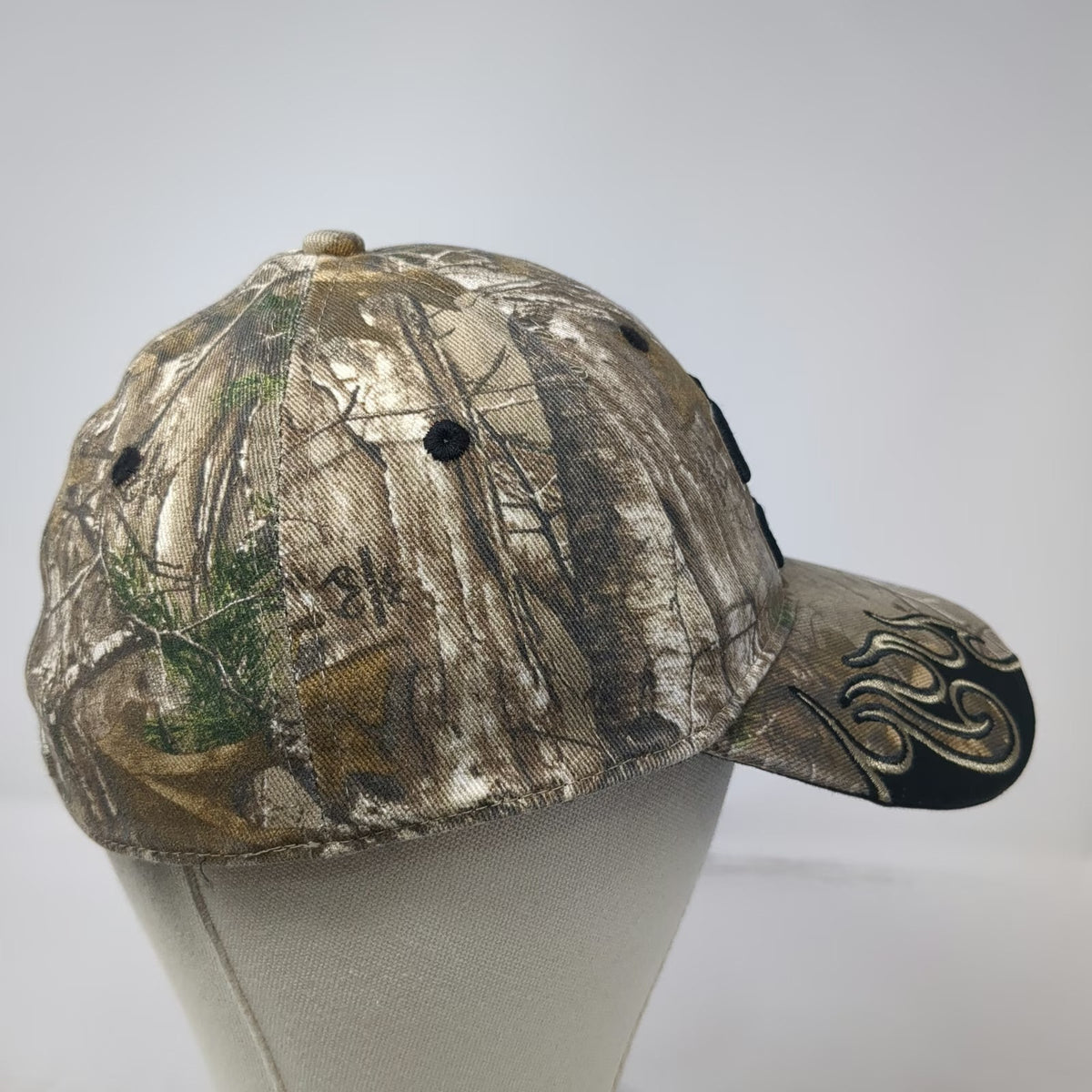 Signatures Chevy Baseball Cap Brown XL Camo Flames Bowtie Logo Stretch Fit Hat