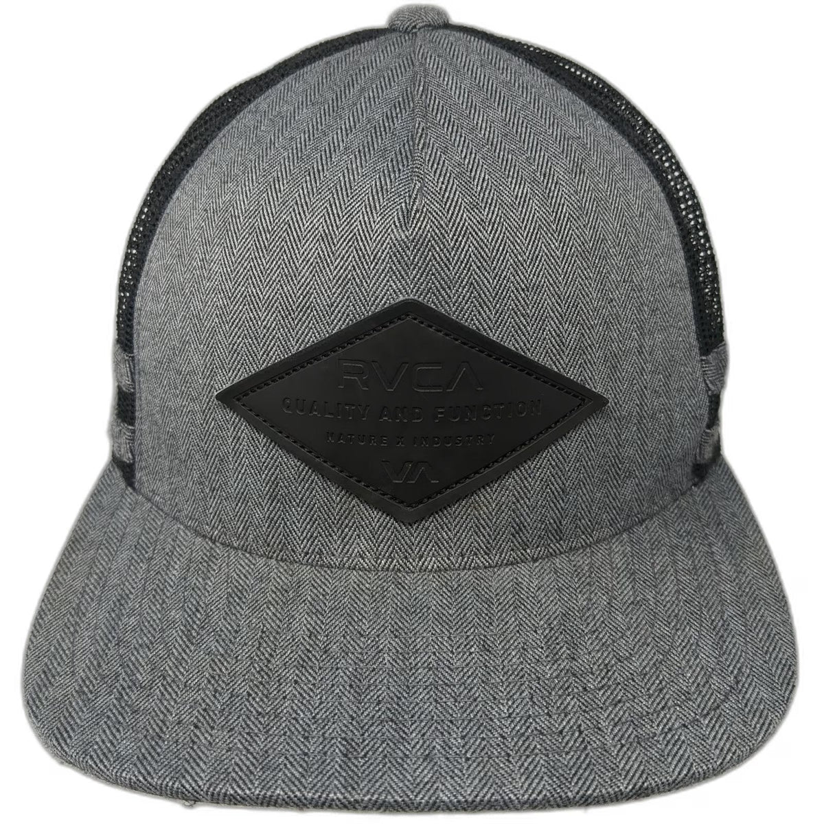 RVCA Trucker Hat Gray One Size Herringbone Diamond Logo Patch Snapback Mesh