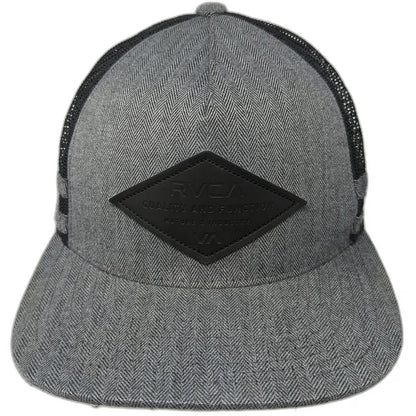 RVCA Trucker Hat Gray One Size Herringbone Diamond Logo Patch Snapback Mesh